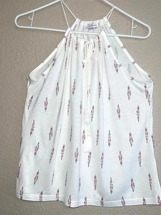 LASCANA Off White Braided Strap Print Halter Neck Top Sz 4/6 - Picture 2 of 12